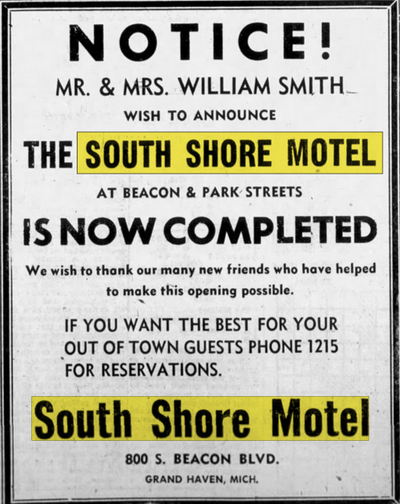 South Shore Motel - Mar 22 1960 Article (newer photo)